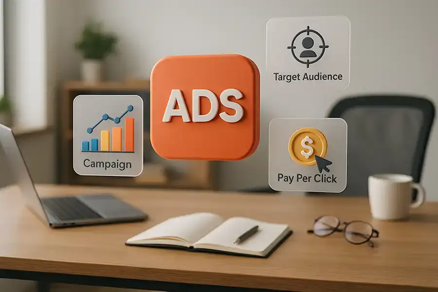 Digital ad campaign data on screen, representing targeted B2B paid advertising strategies for lead generation and ROI.